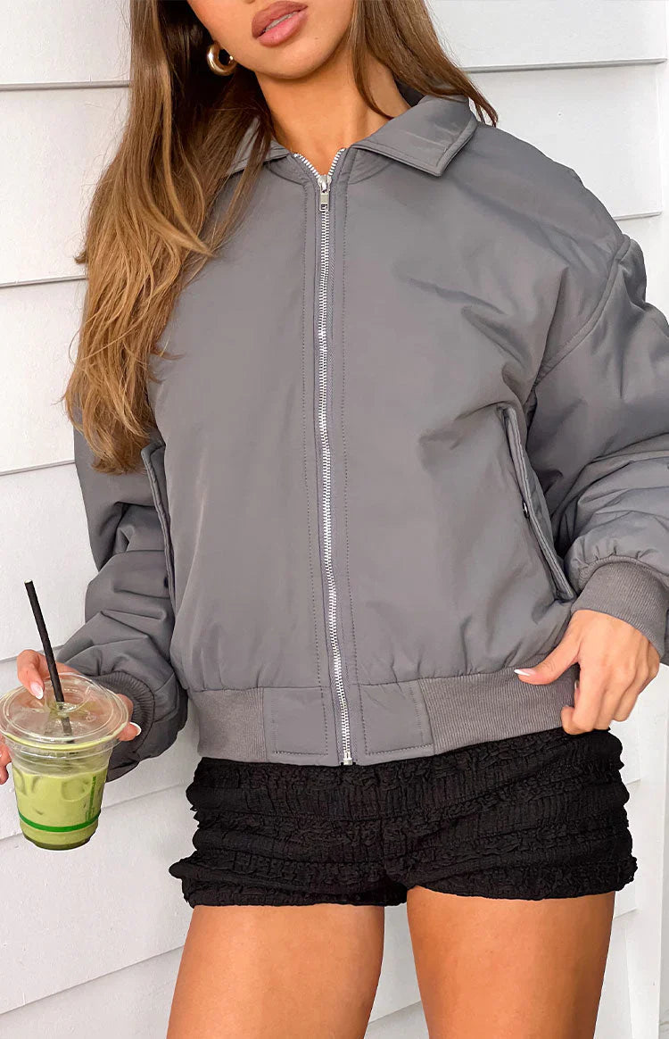 Benson Grey Puff Bomber Jacket