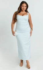 Benita Midi Dress - Scoop Neck Ruched Fitted Dress in Blue