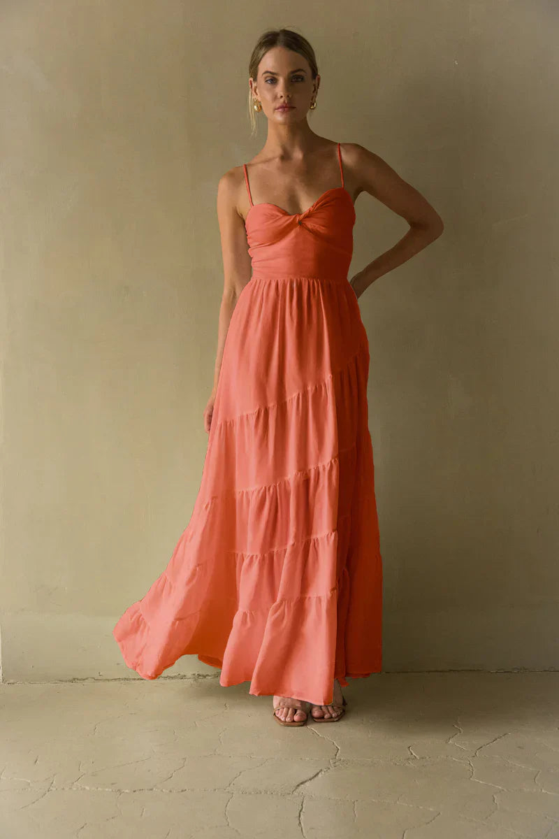 Donna Twist Front Tiered Maxi Dress